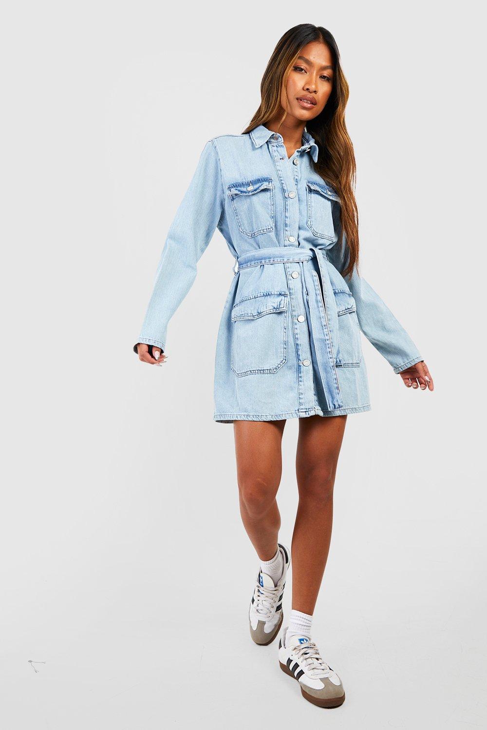 Robe chemise en jean ceinture